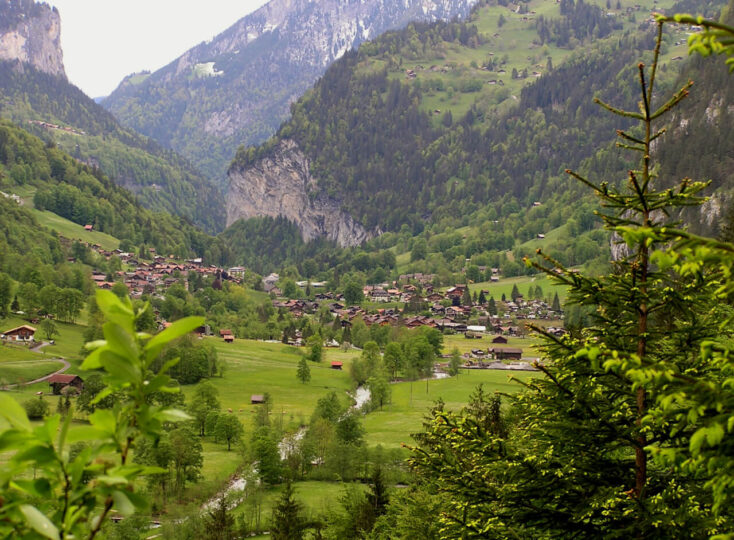 Scenic village nestled in lush green valley